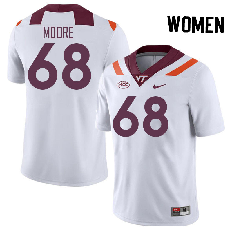 Women #68 Kaden Moore Virginia Tech Hokies College Football Jerseys Stitched Sale-White